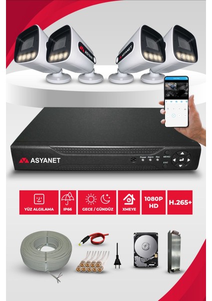 4 Kameralı Set 320 GB HDD Full Hd Gece Görüşlü Güvenlik Kamerası Sistemi