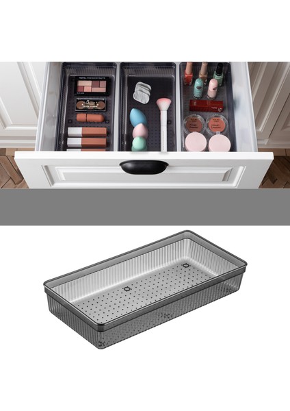 Modüler Çekmece Içi Düzenleyici - Banyo Makyaj Takı Organizer Ofis Düzenleyici 30,5 x 15 cm Antrasit