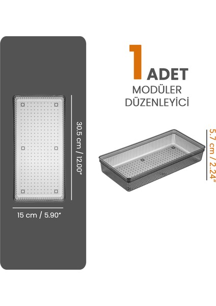 Modüler Çekmece Içi Düzenleyici - Banyo Makyaj Takı Organizer Ofis Düzenleyici 30,5 x 15 cm Antrasit fiyatları