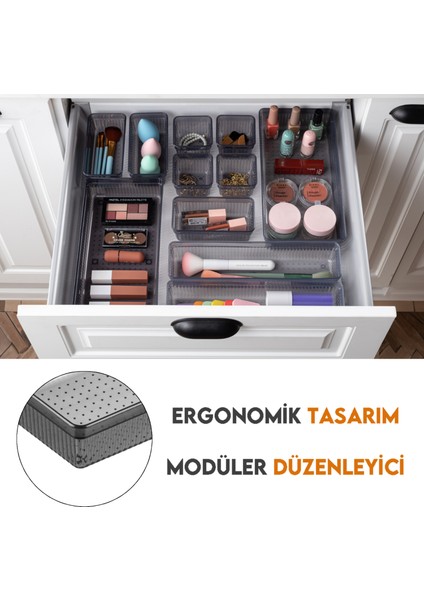 Modüler Çekmece Içi Düzenleyici - Banyo Makyaj Takı Organizer Ofis Düzenleyici 30,5 x 15 cm Antrasit modelleri