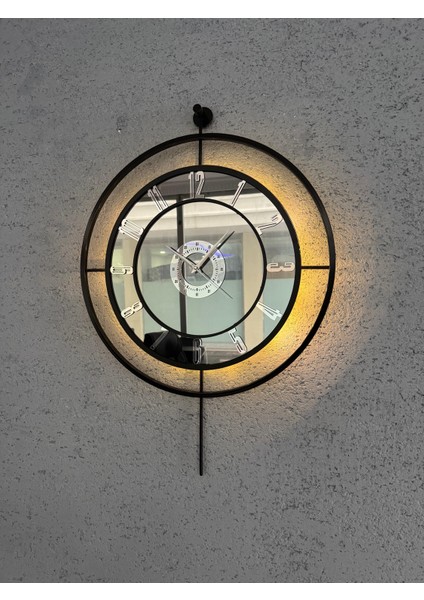 Metal Aynalı Duvar Saati 50 x 75 cm Büyük Boy Işıklı Gerçek Ayna Duvar Saati Modern Tasarım
