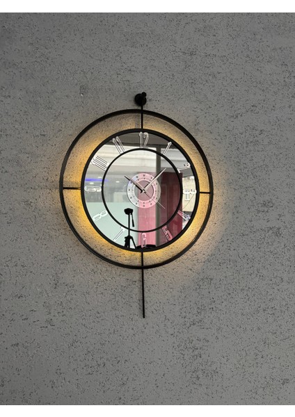 Metal Aynalı Duvar Saati 50 x 75 cm Büyük Boy Işıklı Gerçek Ayna Duvar Saati Modern Tasarım