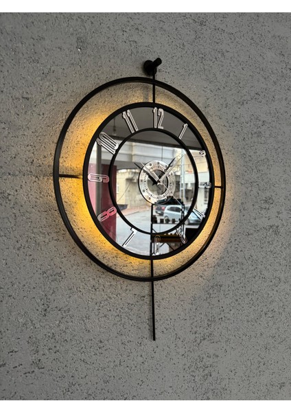 Metal Aynalı Duvar Saati 50 x 75 cm Büyük Boy Işıklı Gerçek Ayna Duvar Saati Modern Tasarım