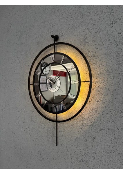 Metal Aynalı Duvar Saati 50 x 75 cm Büyük Boy Işıklı Gerçek Ayna Duvar Saati Modern Tasarım