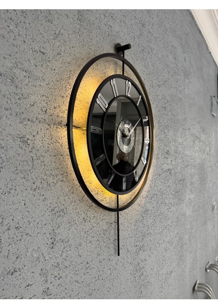 Metal Aynalı Duvar Saati 50 x 75 cm Büyük Boy Işıklı Gerçek Ayna Duvar Saati Modern Tasarım