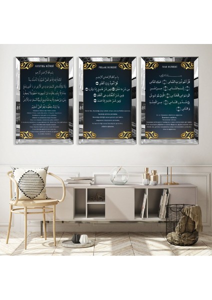 Felak Nas ve Ayetel Kürsi Dini Gold Pleksi Çerçeveli Tablo
