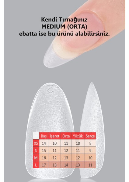 100 Adet MEDIUM Beden BADEM Takma Tırnak ORTA Uzunlukta. Kutulu ve Yapıştırıcı Hediyeli
