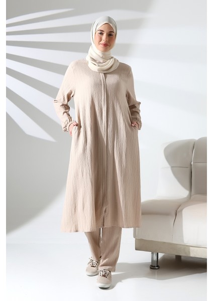 Kadın Bürümcük Kumaş Gizli Fermuarlı Ikili Takım Hac Umre Kıyafeti Krem fiyatları