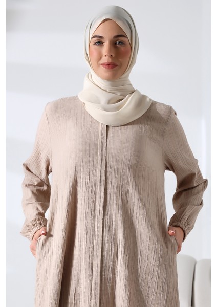 Kadın Bürümcük Kumaş Gizli Fermuarlı Ikili Takım Hac Umre Kıyafeti Krem fırsatları