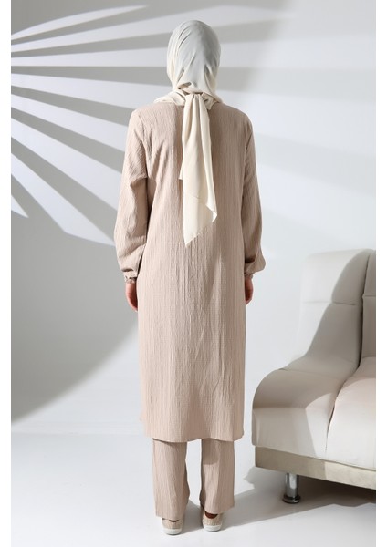 Kadın Bürümcük Kumaş Gizli Fermuarlı Ikili Takım Hac Umre Kıyafeti Krem indirimleri