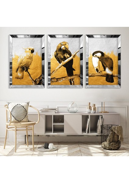 Papağan Soyut Desen Gümüş Pleksi Kenar Mdf Tablo