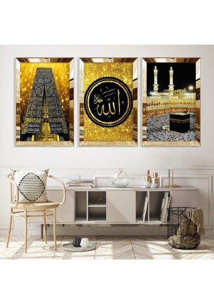 Kabe ve Allah Lafzı Gümüş Pleksi Kenar Mdf Tablo