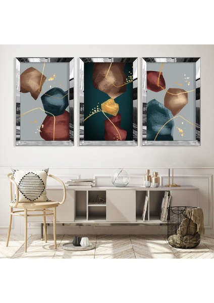 Minimalist Soyut Desen Gümüş Pleksi Kenar Mdf Tablo