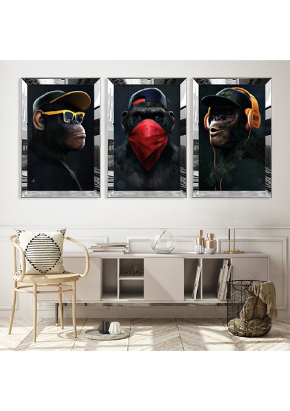 Tarz 3 Maymun Gold Pleksi Kenar Mdf Tablo