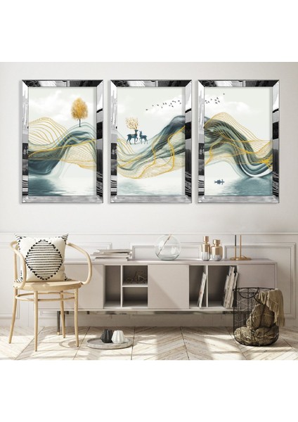 Kolaj Çizim Dağ Gümüş Pleksi Kenar Mdf Tablo