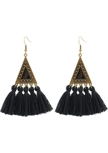 Bohemian Püskül Bildirimi Küpe Boho Etnik Uzun Saçaklı Küpe Kadınlar Için Damla Kulak Dings Yeni Charm Takı Aksesuarları Siyah (Yurt Dışından)