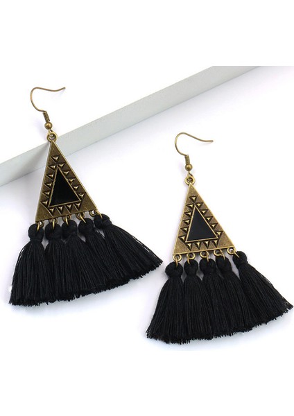 Bohemian Püskül Bildirimi Küpe Boho Etnik Uzun Saçaklı Küpe Kadınlar Için Damla Kulak Dings Yeni Charm Takı Aksesuarları Siyah (Yurt Dışından) indirimleri