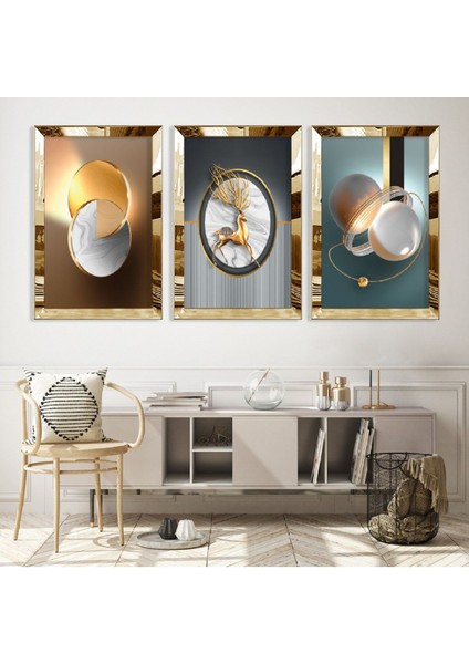 Minimalist Soyut Desen Gold Pleksi Kenar Mdf Tablo