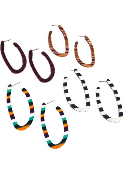 4 Çift Küpe Seti Bohemian U Şekli Reçine Akrilik Küpe Kadınlar Takı Için Vintage Renkli Geometrik Damla Küpe Dangle (Yurt Dışından)
