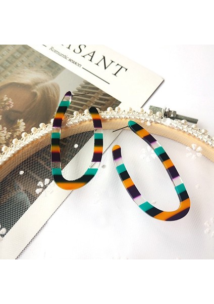 4 Çift Küpe Seti Bohemian U Şekli Reçine Akrilik Küpe Kadınlar Takı Için Vintage Renkli Geometrik Damla Küpe Dangle (Yurt Dışından)