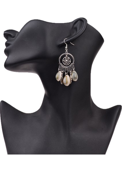Gümüş Tüy Kabuk Kolye Küpe Vintage Bohem Etnik Charm Küpe (Yurt Dışından) modelleri