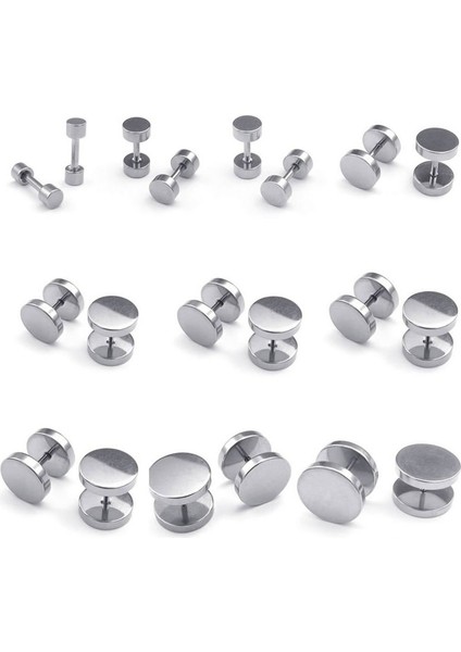 Takı Erkek Küpe, Daire Kulak Çıtçıt, 6mm 4 Çift, Siyah Gümüş Renk-Paslanmaz Çelik (Yurt Dışından) modelleri