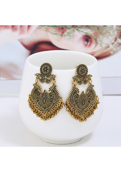 Retro Hollow Yuvarlak Kolye Hollow Işlemeli Kolye Retro Bildirimi Kolye Küpe Çiçek Oyma Boncuk Küpe, Altın (Yurt Dışından)