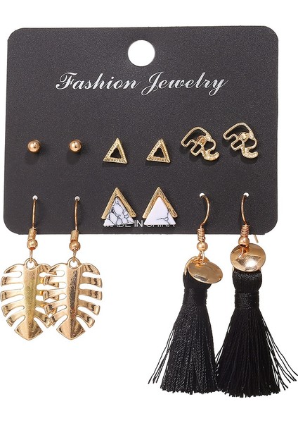 Moda Bohemian 6 Çift Yaratıcı Kombinasyon Küpe Kadınlar Için Püskül Geometrik Charm Uzun Küpe Kulak Damızlık Seti (Yurt Dışından)