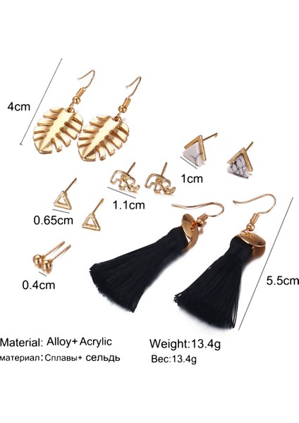 Moda Bohemian 6 Çift Yaratıcı Kombinasyon Küpe Kadınlar Için Püskül Geometrik Charm Uzun Küpe Kulak Damızlık Seti (Yurt Dışından)