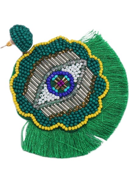 Bohem Dangle Küpe Boncuklu - Renkli El Yapımı Göz Boho Bildirimi Fan Püsküllü Büyük Boy Damla Küpe Kadınlar Için Yeşil (Yurt Dışından) fiyatları