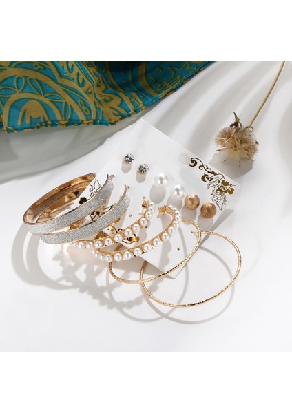 Moda Kadın 6 Çift/takım Klasik Büyük Daire Simüle Inci Kristal Pendientes Top Düğme Küpe Seti Hediye Kadın Kızlar Için Altın (Yurt Dışından) fırsatları
