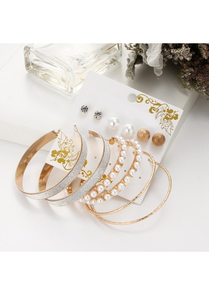 Moda Kadın 6 Çift/takım Klasik Büyük Daire Simüle Inci Kristal Pendientes Top Düğme Küpe Seti Hediye Kadın Kızlar Için Altın (Yurt Dışından) indirimleri