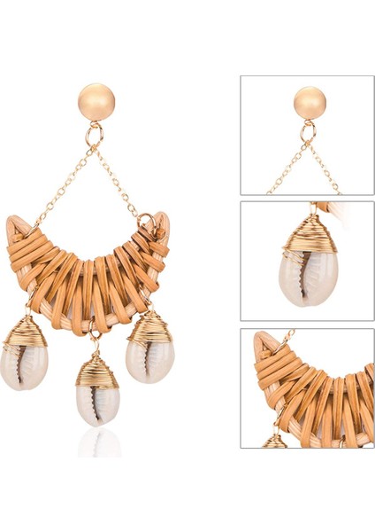 Rattan Küpe Kadın Kızlar Için El Yapımı Saman Hasır Örgü Damla Dangle Küpe Hafif Geometrik Bildirimi Küpe DE0073-1 (Yurt Dışından)