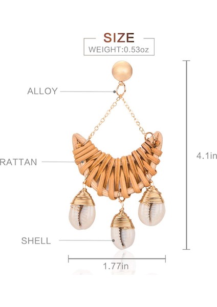 Rattan Küpe Kadın Kızlar Için El Yapımı Saman Hasır Örgü Damla Dangle Küpe Hafif Geometrik Bildirimi Küpe DE0073-1 (Yurt Dışından)