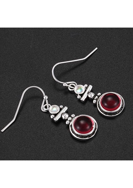 Kadın Şarap Kırmızısı Vintage Saray Gümüş Metal Kolye Küpe (Yurt Dışından) fiyatları