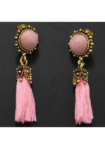 Minik Küpe Takı Vintage Kadife Top Bildirimi Saçaklı Damla Küpe Kadın Takı Pembe (Yurt Dışından) modelleri