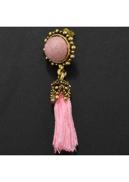 Minik Küpe Takı Vintage Kadife Top Bildirimi Saçaklı Damla Küpe Kadın Takı Pembe (Yurt Dışından) fırsatları