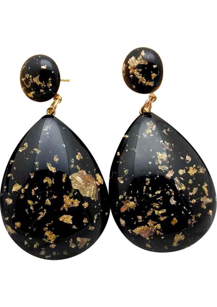 Avrupa ve Amerika Küpe Su Damlası Şekli Küpe Akrilik Basit Küpe Siyah + Altın (Yurt Dışından)