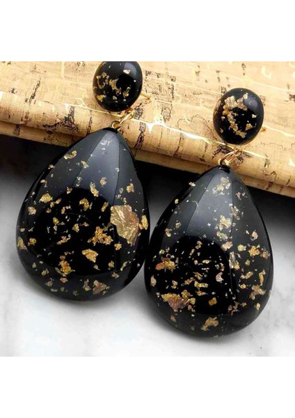 Avrupa ve Amerika Küpe Su Damlası Şekli Küpe Akrilik Basit Küpe Siyah + Altın (Yurt Dışından) fırsatları