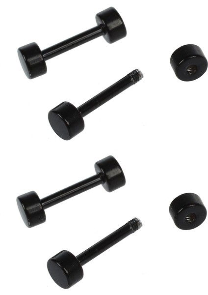 2 Çift Erkek Halter Titanyum Çelik Kulak Çıtçıtlı Küpe 4mm Siyah (Yurt Dışından)