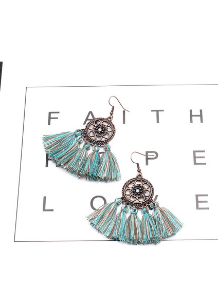Vintage Boho Etnik Yuvarlak Dangle Bildirimi Fringe Damla Küpe Kadınlar Için Düğün Parti Yıldönümü Takı Süsler Yeşil + Bronz (Yurt Dışından) modelleri