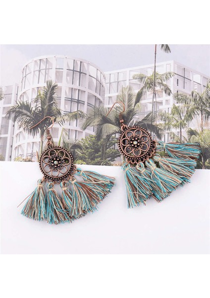 Vintage Boho Etnik Yuvarlak Dangle Bildirimi Fringe Damla Küpe Kadınlar Için Düğün Parti Yıldönümü Takı Süsler Yeşil + Bronz (Yurt Dışından) fırsatları