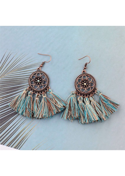 Vintage Boho Etnik Yuvarlak Dangle Bildirimi Fringe Damla Küpe Kadınlar Için Düğün Parti Yıldönümü Takı Süsler Yeşil + Bronz (Yurt Dışından) indirimleri
