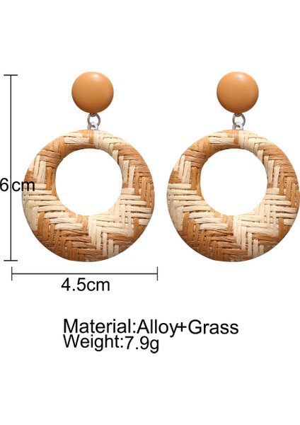 Yeni Takı El Yapımı Bohem Ahşap Rattan Hasır Hasır Damla Küpe Vintage Bambu Hasır Geometrik Daire Küpe Aksesuarları Bej (Yurt Dışından) fırsatları