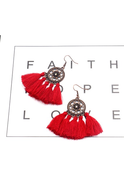 Vintage Boho Etnik Yuvarlak Dangle Bildirimi Fringe Damla Küpe Kadınlar Için Düğün Parti Yıldönümü Takı Süsler Kırmızı + Bronz (Yurt Dışından) modelleri