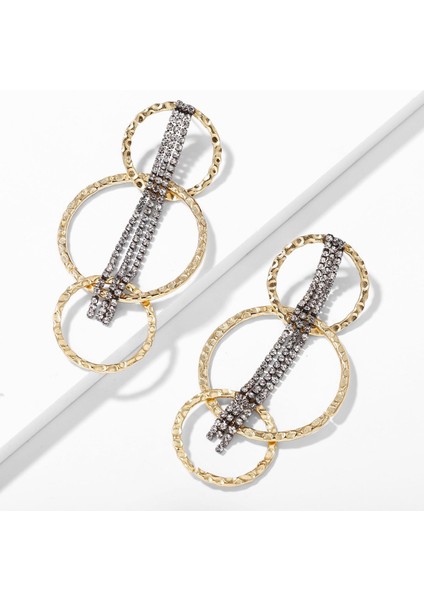 Kristal Dört Pençe Kakma Püskül Küpe Kişilik Metal Halka Dikiş Küpe Bayan Modelleri (Yurt Dışından)