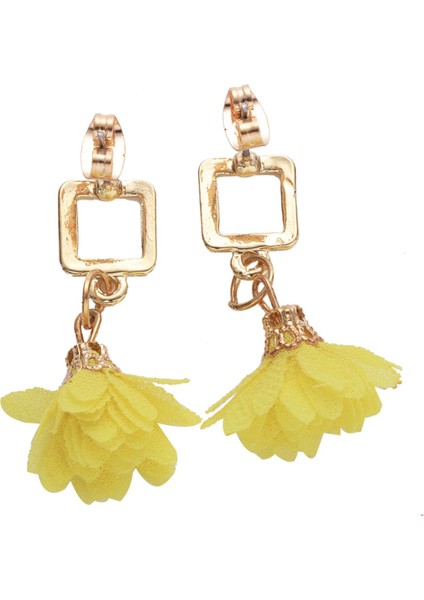 Sevimli Kumaş Çiçek Kare Kısa Dangle Küpe Vintage Damla Küpe Takı Kadın Aksesuarları Hediye Sarı (Yurt Dışından) fiyatları