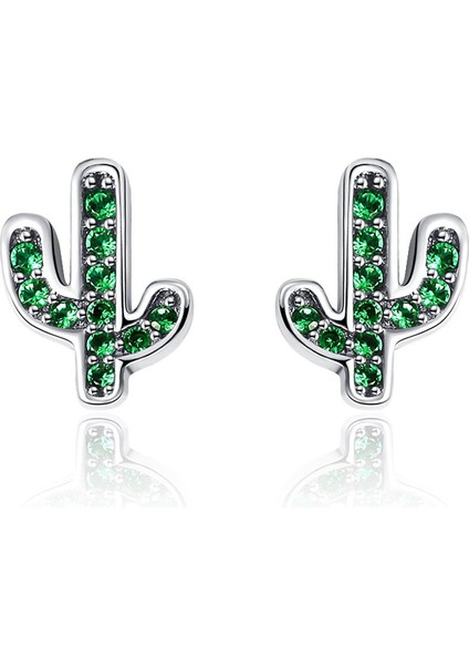 925 Ayar Gümüş Göz Kamaştıran Yeşil Kaktüs Küpe Kadın (Yurt Dışından)