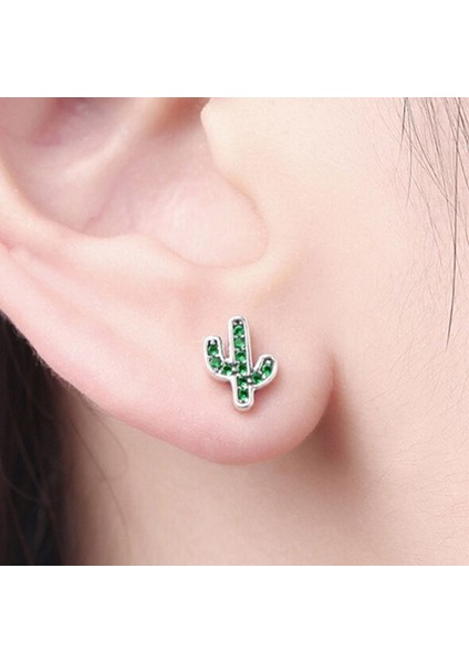925 Ayar Gümüş Göz Kamaştıran Yeşil Kaktüs Küpe Kadın (Yurt Dışından) modelleri