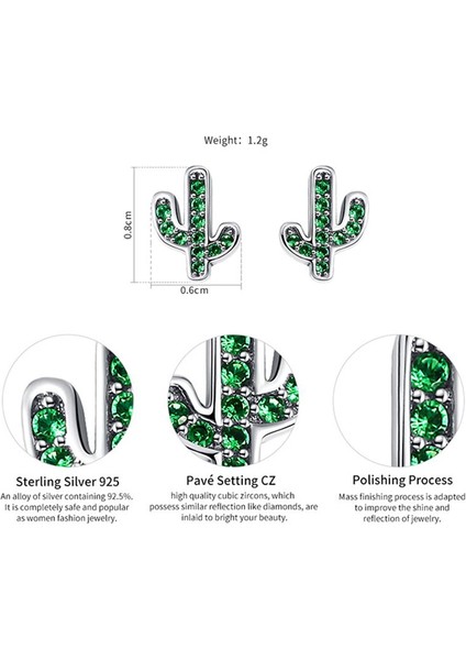 925 Ayar Gümüş Göz Kamaştıran Yeşil Kaktüs Küpe Kadın (Yurt Dışından) indirimleri